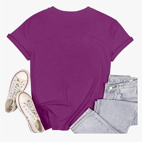 KIKIBERRY Womens Short Sleeve T-Shirt Smile‎ Face Shirt Purple XL Nwt - Picture 3 of 6